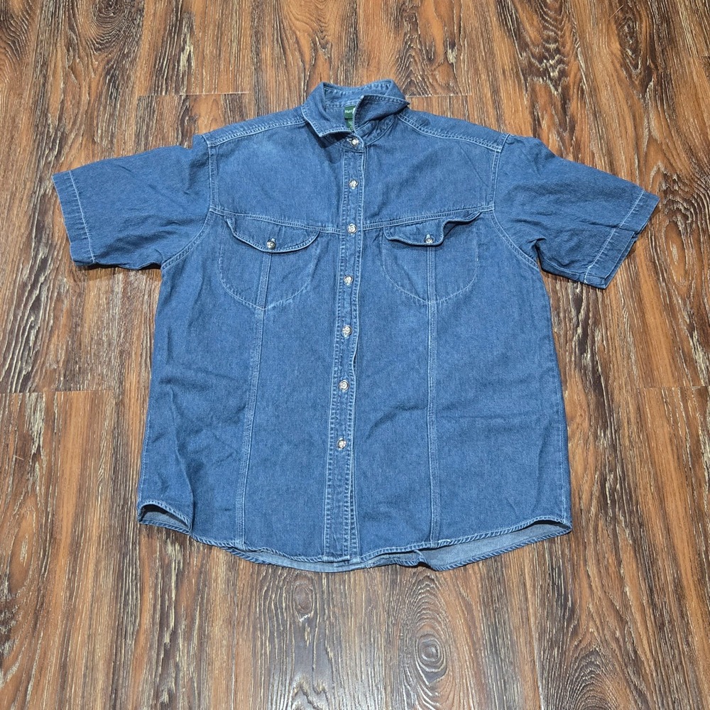 Hunt Club Small Denim Button Down Shirt Blue Short Sleeve Workwear Western